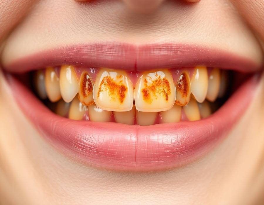Stained teeth before a professional whitening treatment